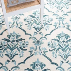 3'x5' Jacquard Hooked Accent Rug Ivory/Turquoise - Safavieh -Safavieh GUEST 09343104 8a02 4d2e be39 75407e25fa3f