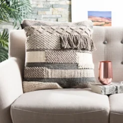 Gareth Pillow - Charcoal/Silver - 20" X 20" - Safavieh 7 Gareth Pillow - Charcoal/Silver - 20" X 20" - Safavieh -Safavieh GUEST 22d93a71 8095 4e5c ae02 d88bd1b42387