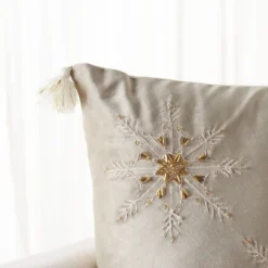 Simone Snowflake Pillow - Beige - 18"x18" - Safavieh -Safavieh GUEST 2bd646a0 135f 485c bb5d ad0dd9572030