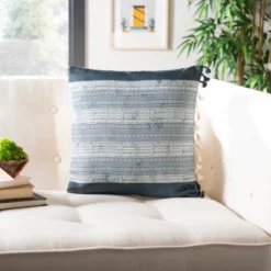 Linney Pillow - Deep Blue/Grey - 16" X 16" - Safavieh -Safavieh GUEST 3f1aef65 93a8 4181 a746 e05203d2429f