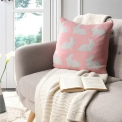 Bunny Hop Knit Pillow - Blossom/Vanilla Grey - 20" X 20" - Safavieh