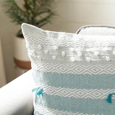 Billi Pillow - Beige/Teal - 20" X 20" - Safavieh 4 Billi Pillow - Beige/Teal - 20" X 20" - Safavieh - Image 2