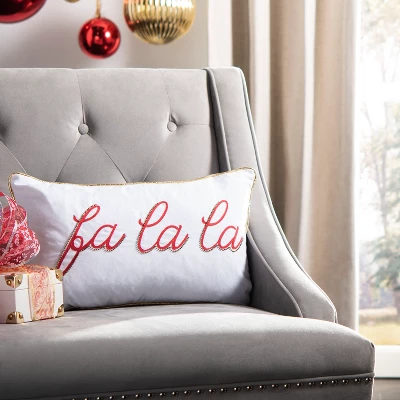 Fa La La Pillow - Ivory/Red - 12" X 20" - Safavieh 4 Fa La La Pillow - Ivory/Red - 12" X 20" - Safavieh - Image 2