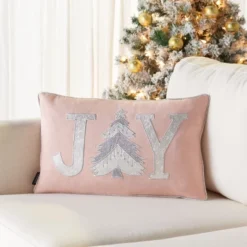 Joy Holiday Tree Pillow - Blush Pink - 12"X20" - Safavieh 6 Joy Holiday Tree Pillow - Blush Pink - 12"X20" - Safavieh -Safavieh GUEST d749bf56 8467 4b05 b511 dd6af239c54a