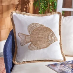 Nilam Fish Pillow - Natural - 18" X 18" - Safavieh